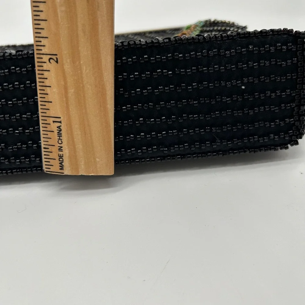 Peacock Black Clutch Purse Beaded Sequin Evening Bag Chain‎ Handle